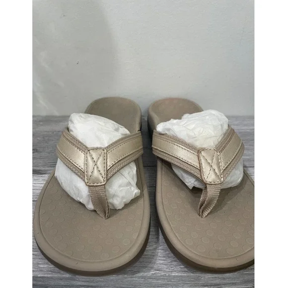 Vionic Tide II Gold Metallic Flip Flops Sandals Orthaheel Womens 6 NEW - Picture 1 of 6